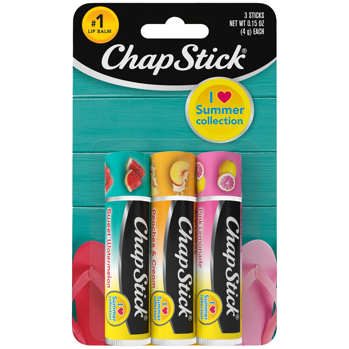 Chapstick Lip Balm Variety 3-Pack – Sweet Watermelon, Peaches & Cream, Pink Lemonade, 0.15 Oz