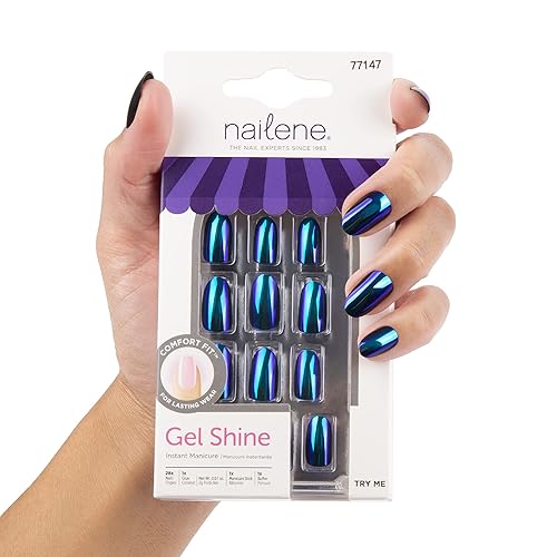 Nailene Gel Shine Black Sunglasses Oval Fake Nails - 28 Nails, Glue Included, Up To 7 Days Wear