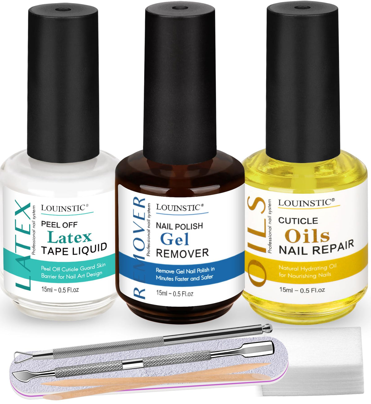 Louinstic Gel Nail Polish Remover Set - Quick 3-5 Min Removal With Cuticle Oil & Latex Tape