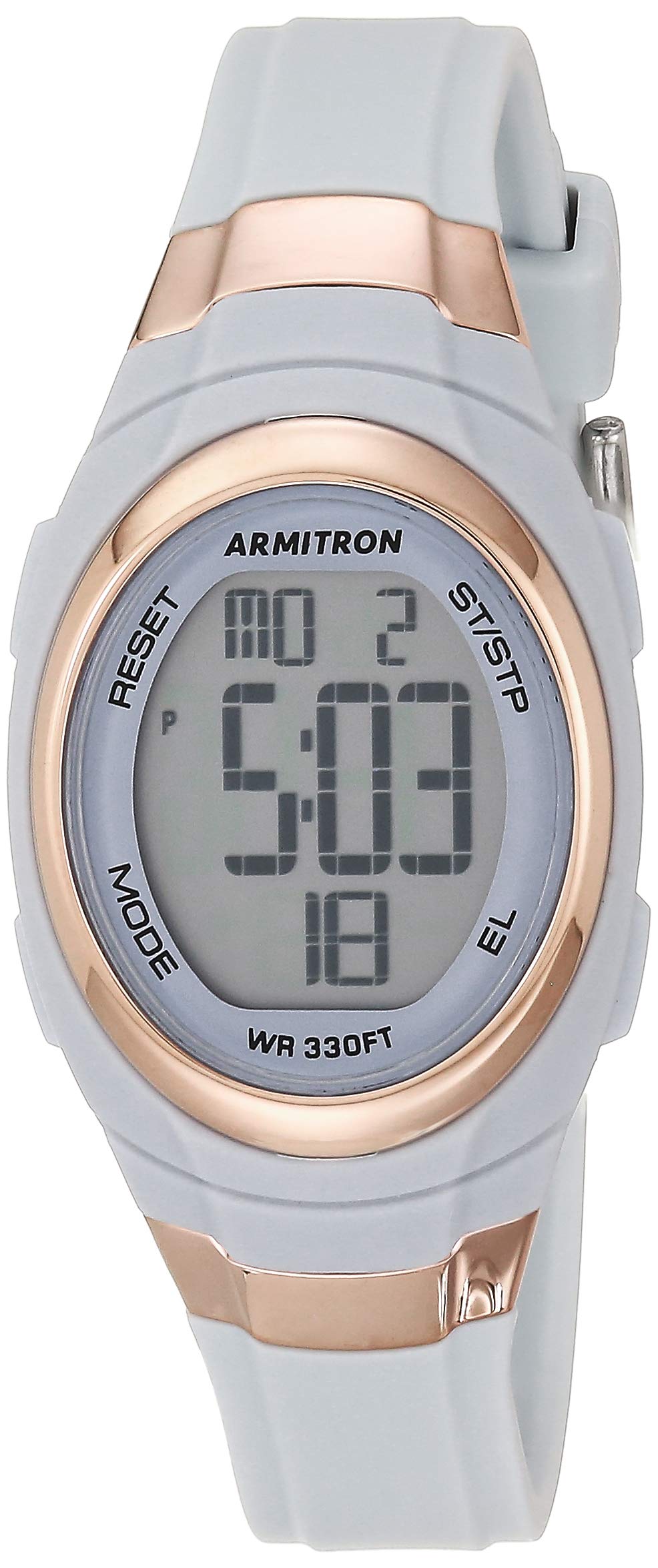 Armitron Sport Women'S Rose Gold Digital Chronograph Watch, Powder Blue Resin Strap, 25Mm