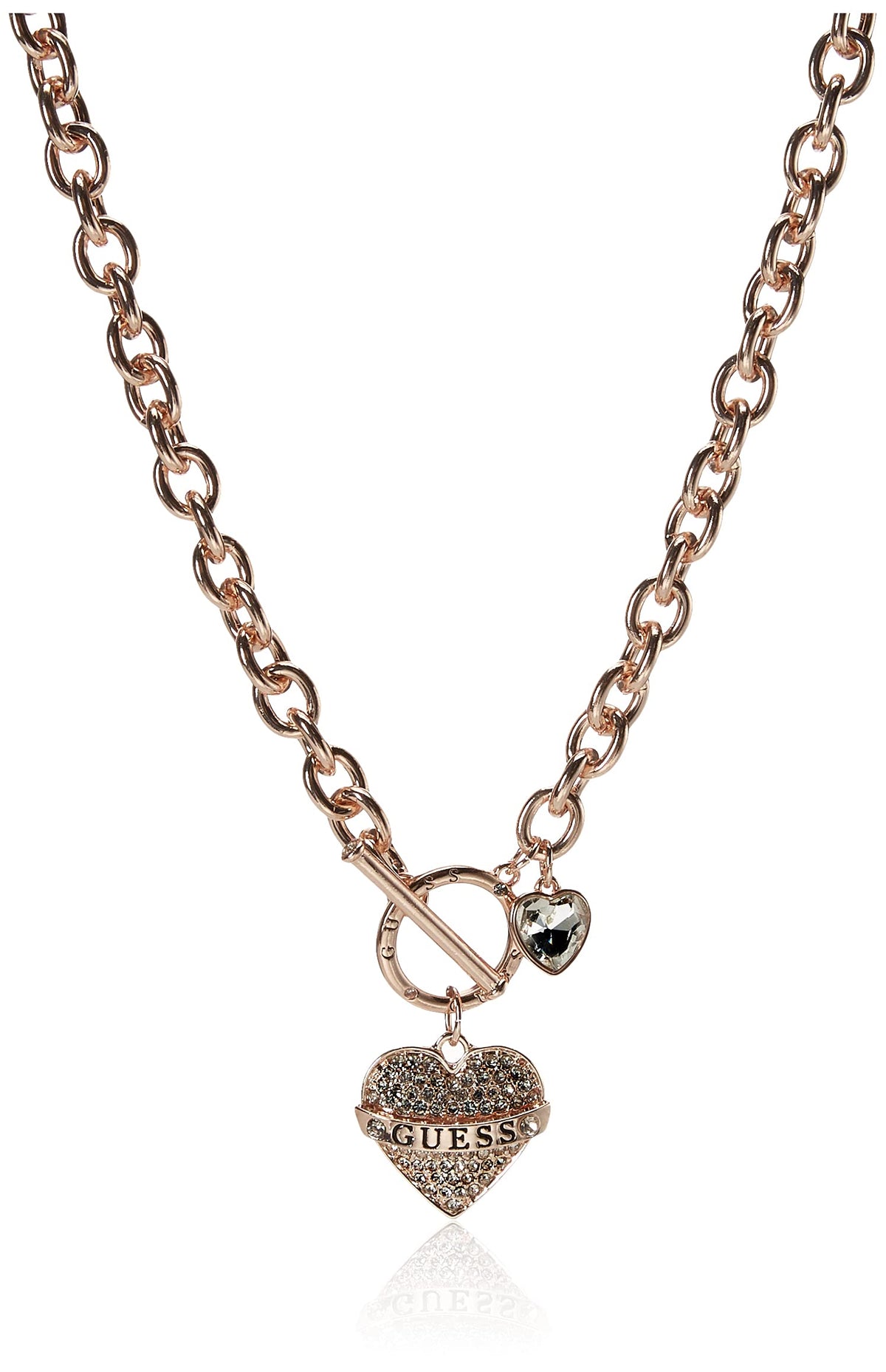 Guess Women'S Rose Gold Toggle Logo Charm Necklace - One Size, Glass Material