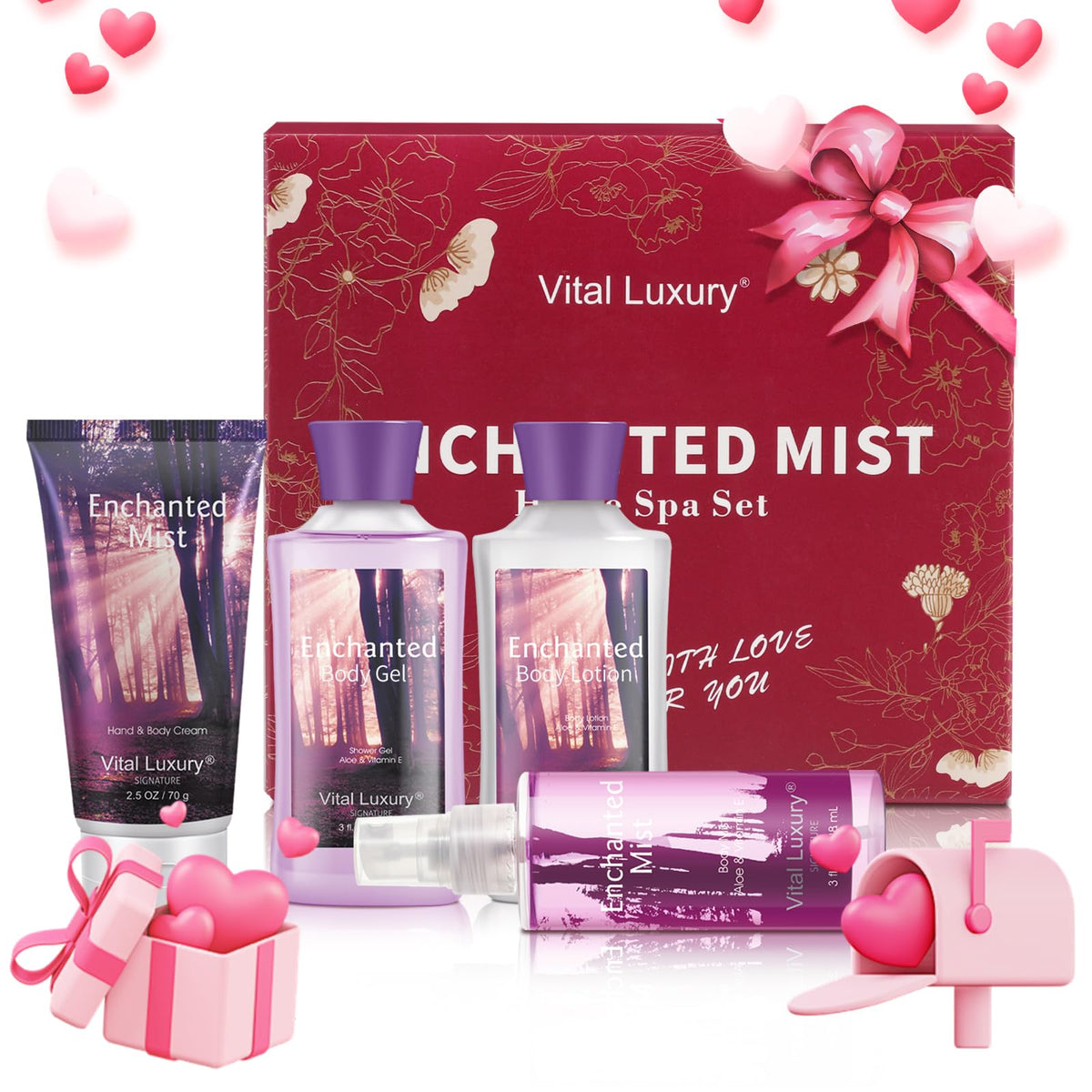 Vital Luxury Bath & Body Kit - 3 Fl Oz Home Spa Gift Set With Lotion, Gel, Cream & Mist