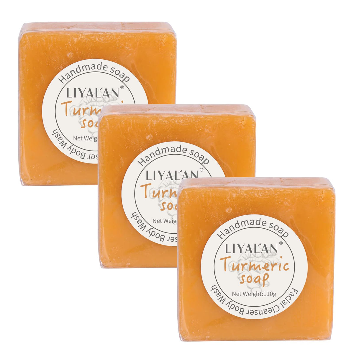 LIYALAN Turmeric Soap Bar - 3 Pack, 3.88 oz Each, Natural Handmade for Acne & Smooth Skin