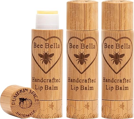 Bee Bella Pumpkin Spice Lip Balm 3 Pack - Beeswax, Coconut Oil, Vitamin E For Soft Lips