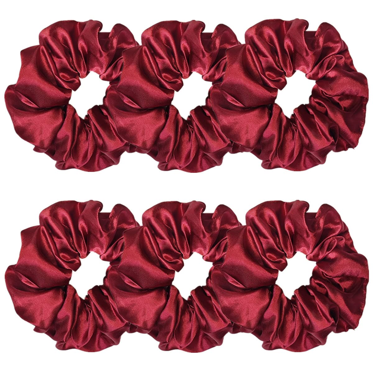 Sufermoe 6 Pcs Satin Silk Hair Scrunchies - Wine Red Soft Hair Ties For Women & Girls