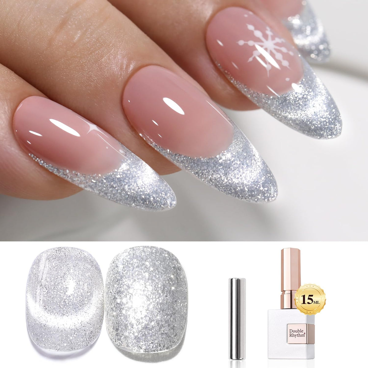 Double Rhythm Silver Cat Eye Glitter Gel Polish 15Ml - Holographic Magnetic Nail Art