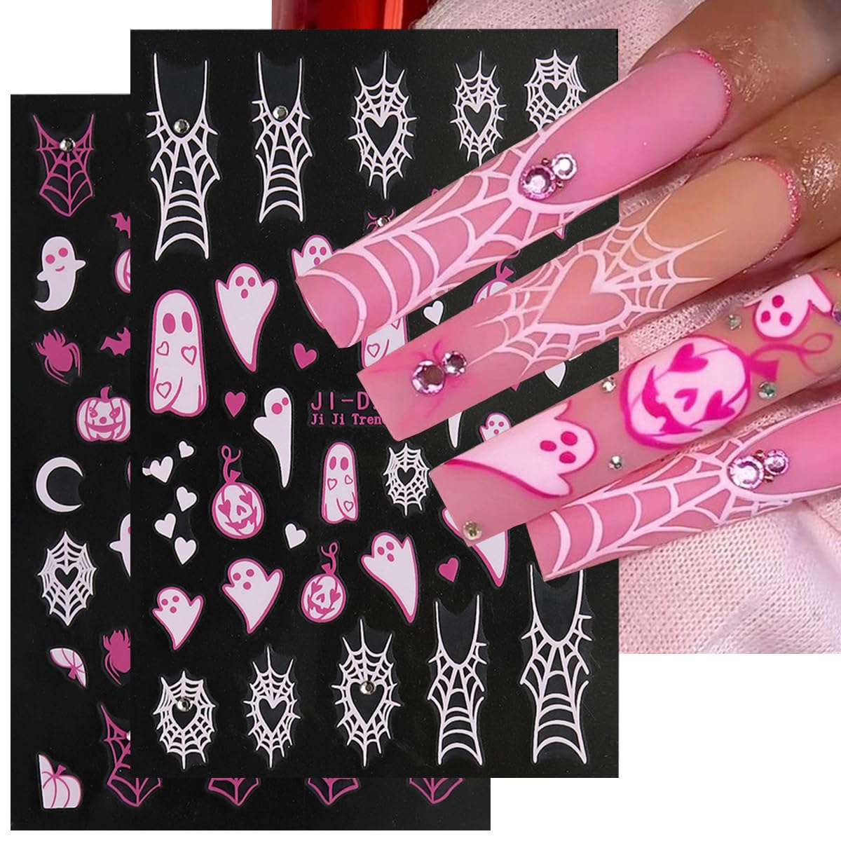 Powpop Halloween Nail Art Stickers - 3Pcs Ghost & Spider Web Self-Adhesive Decals For Nails