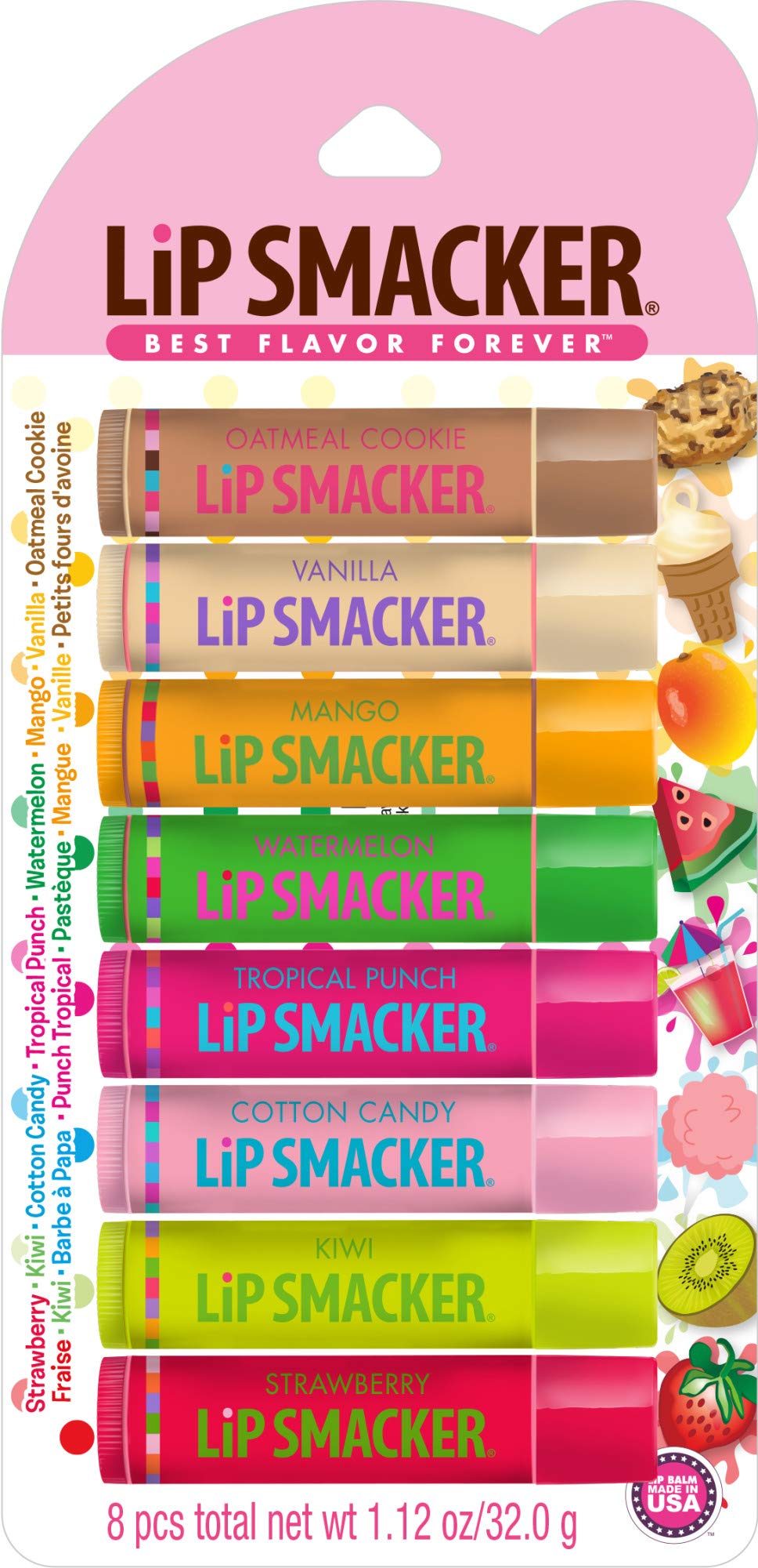 Lip Smacker Holiday Flavored Lip Balm Party Pack - Oatmeal, Vanilla, Mango & More, 8 Count