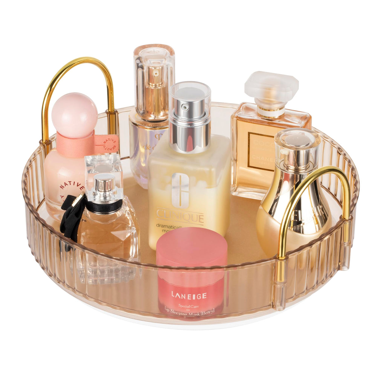 Argox 360° Rotary Makeup Organizer - Amber Plastic Bathroom & Skincare Storage, 1-Tier