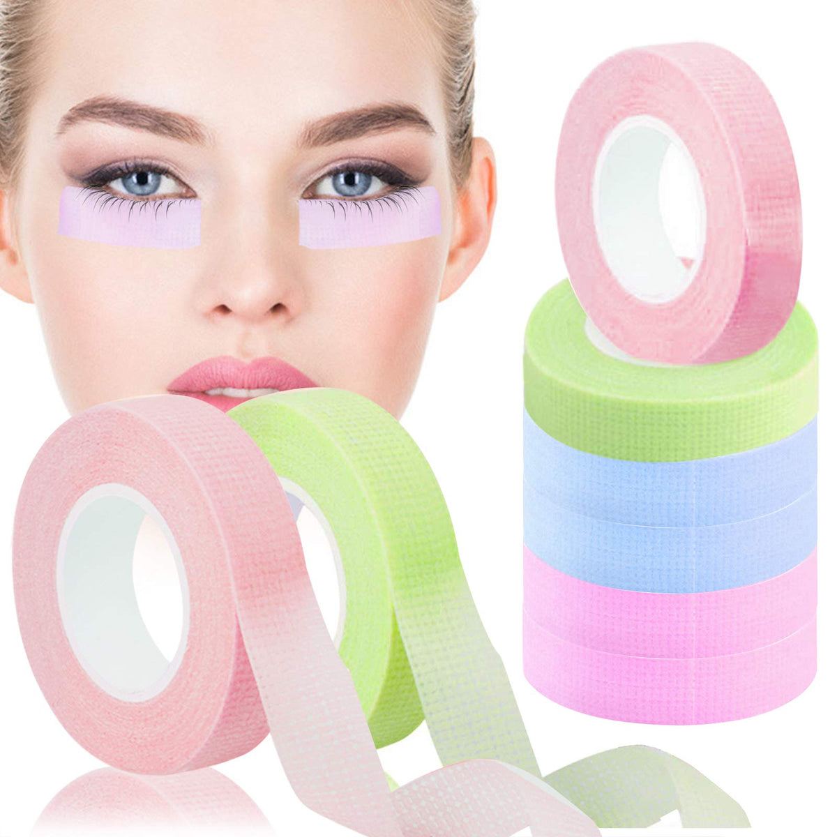 Ebanku Eyelash Extension Tape - 12 Rolls Non-Woven Fabric, Breathable, 0.5&quot; Wide, Multi