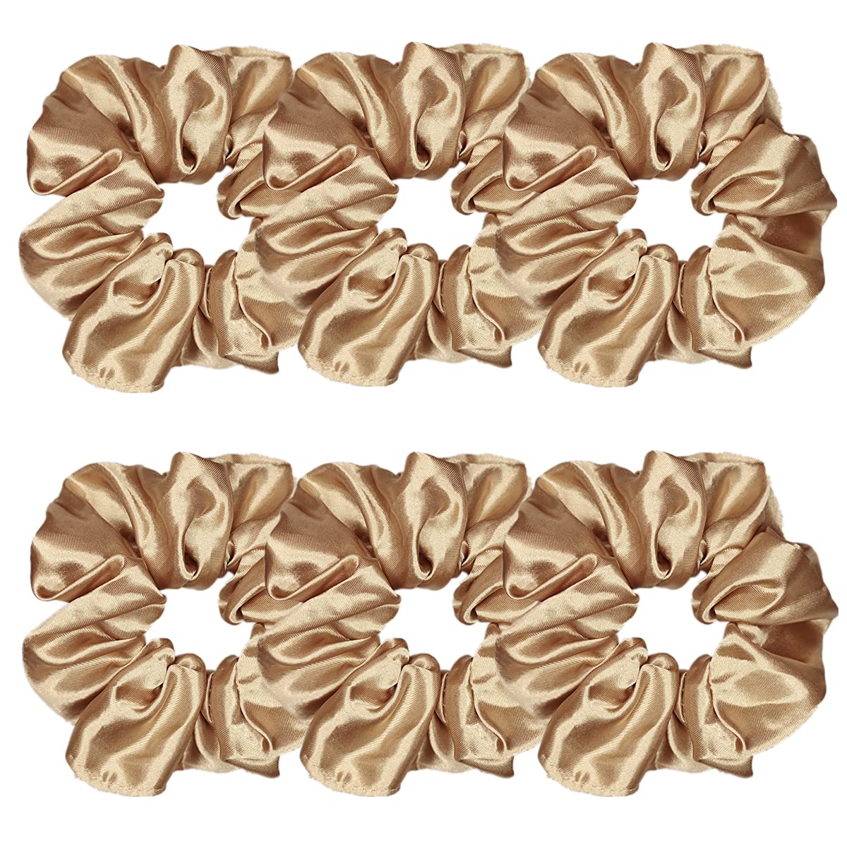 Sufermoe 6 Pcs Satin Silk Hair Scrunchies - Light Brown Hair Ties for Women & Girls, 4.