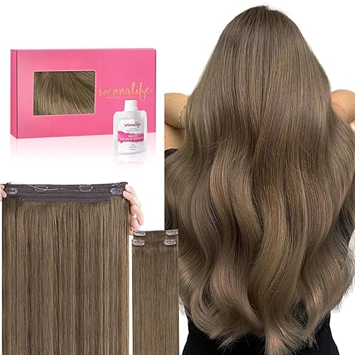 Wennalife 22&quot; Light Ash Brown Wire Hair Extensions, 150g Real Human Hair, Invisible Fish Line