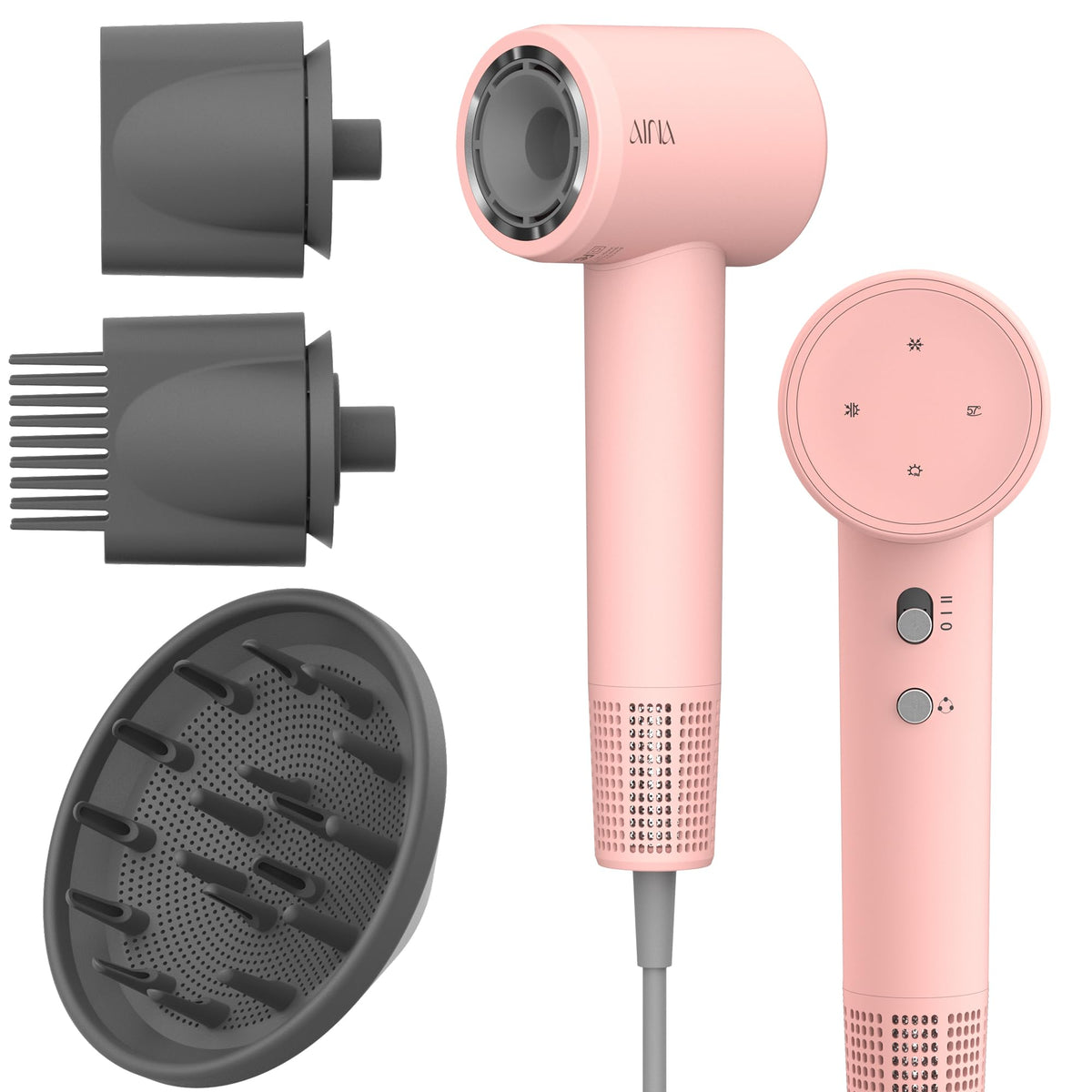 Aina Lightweight Hair Dryer With Diffuser Brush - 110,000 Rpm Ionic Travel Blow Dryer, Pink