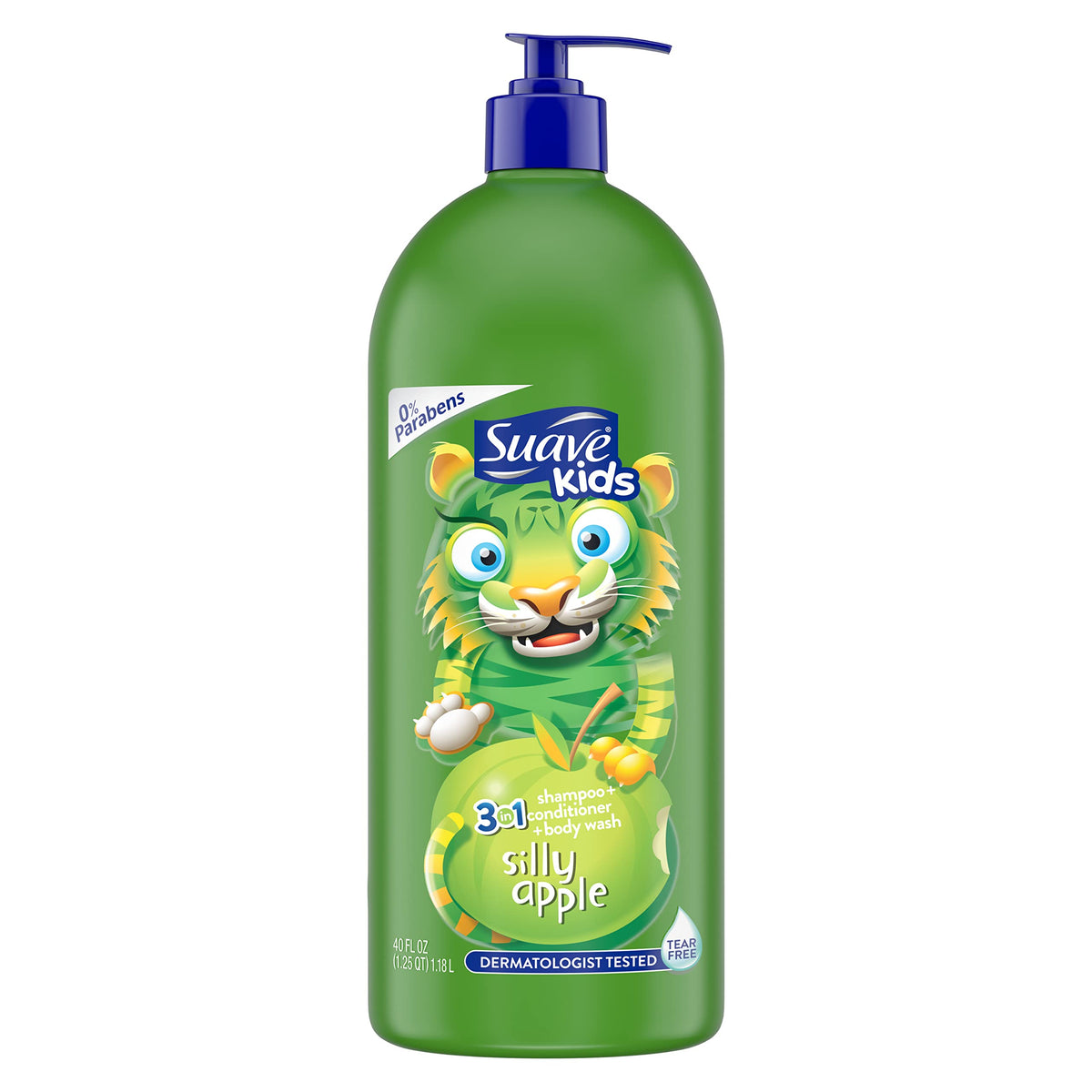 Suave Kids 3-In-1 Shampoo, Conditioner & Body Wash, Tear-Free Silly Apple, 40 Oz