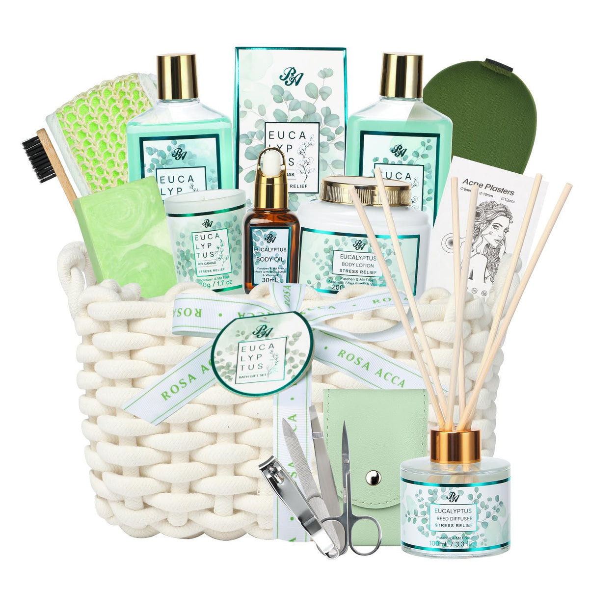 Ra Rosa Acca Spa Gift Set For Women - 15Pcs Eucalyptus Body Wash, Bubble Bath & Bath Soak