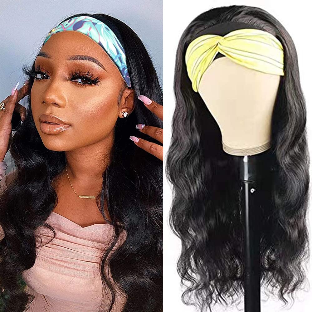 Higher 14&quot; Body Wave Headband Wig, Glueless Human Hair, Natural Black, 150% Density For Women