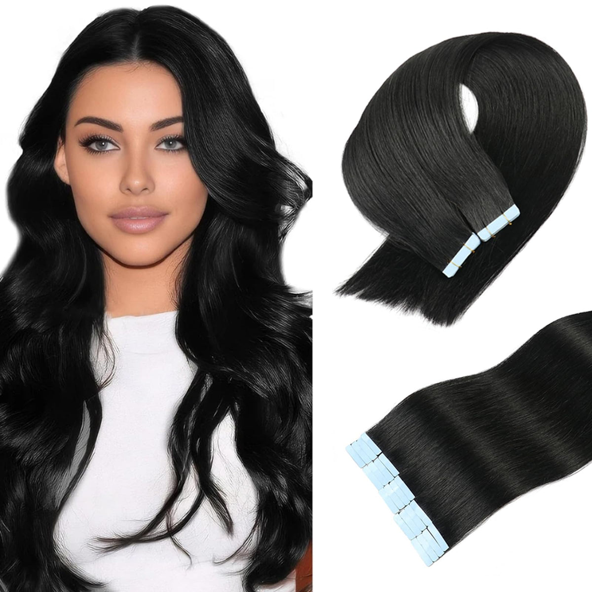 Bqhriym Tape In Hair Extensions Human Hair 10 Inch Double Weft Seamless Jet Black