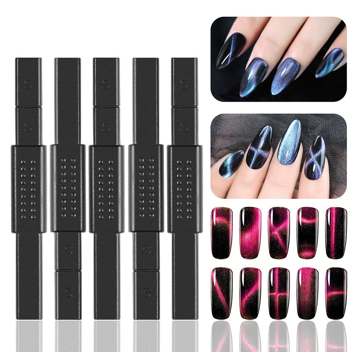 Jerclity 5-Piece Cat Eye Magnet Tool Set - Multi-Function Acrylic Wand For Nail Art