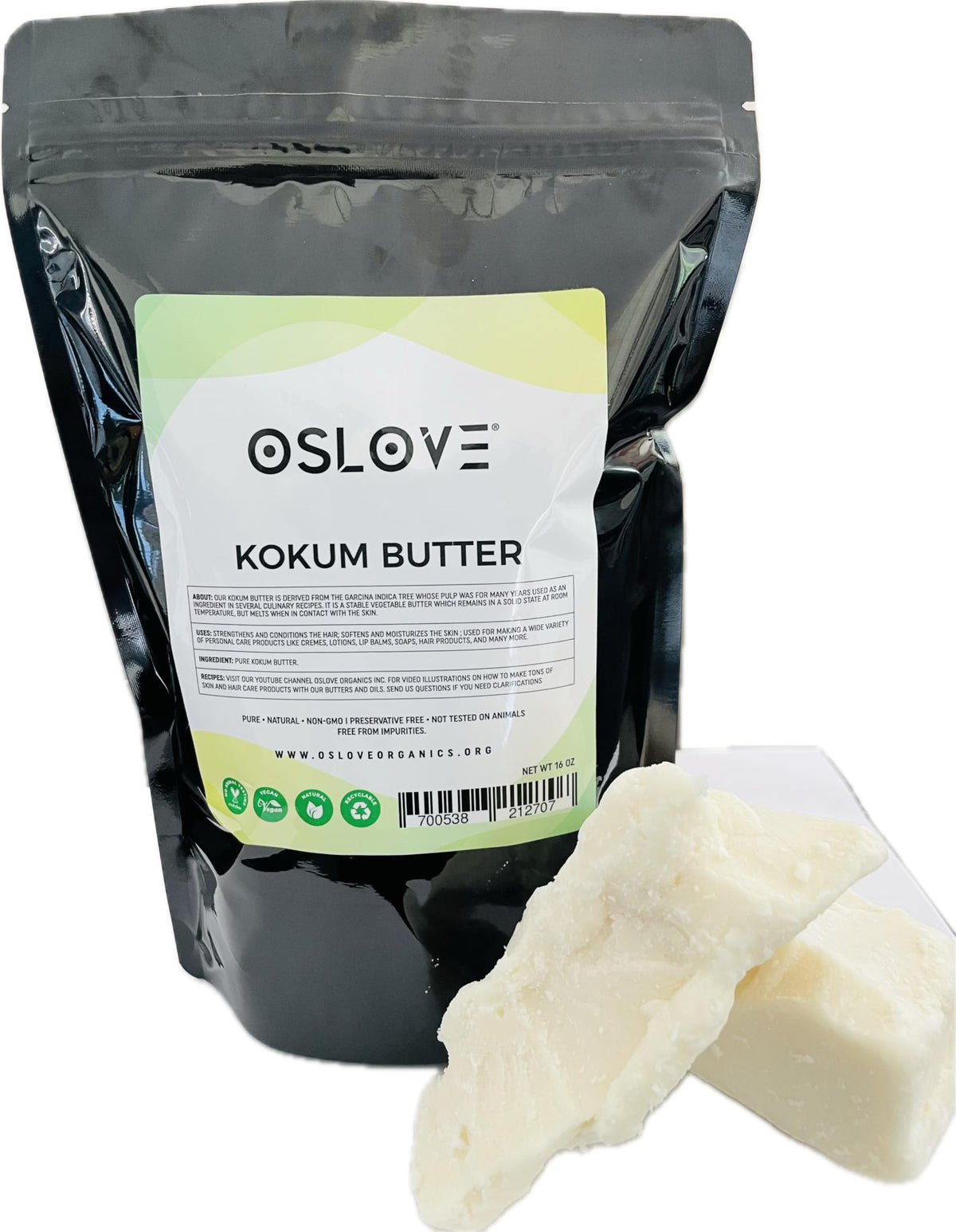 Oslove Organics Kokum Butter - Natural Thickener For Body Butters, Soaps & Lotions - 16 Oz