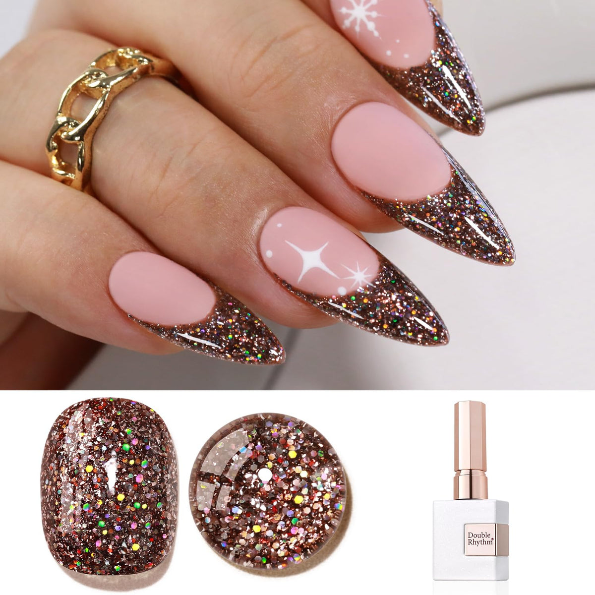 Double Rhythm 15Ml Glitter Gel Polish - Coffee Brown Holographic Magnetic Nail Art Diy