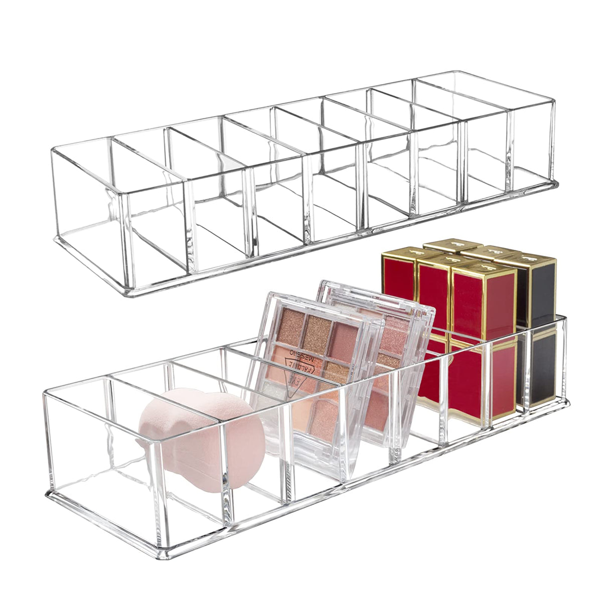 Seitop Clear Acrylic Makeup Organizer - 8 Compartment Detachable Storage For Jewelry & Cosmetics