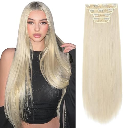 REECHO 20&quot; Light Blonde Thick Clip-in Hair Extensions Set - 4 PCS Synthetic

