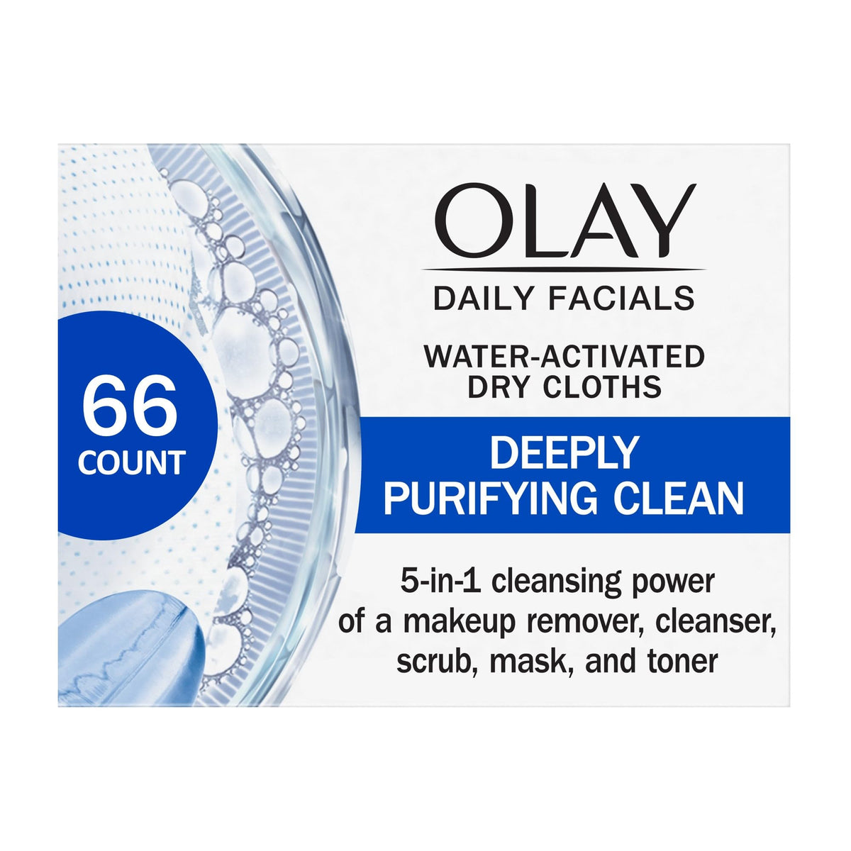 Olay 5-In-1 Daily Facials Cleansing Wipes, Deep Clean, Makeup Remover, 66 Count