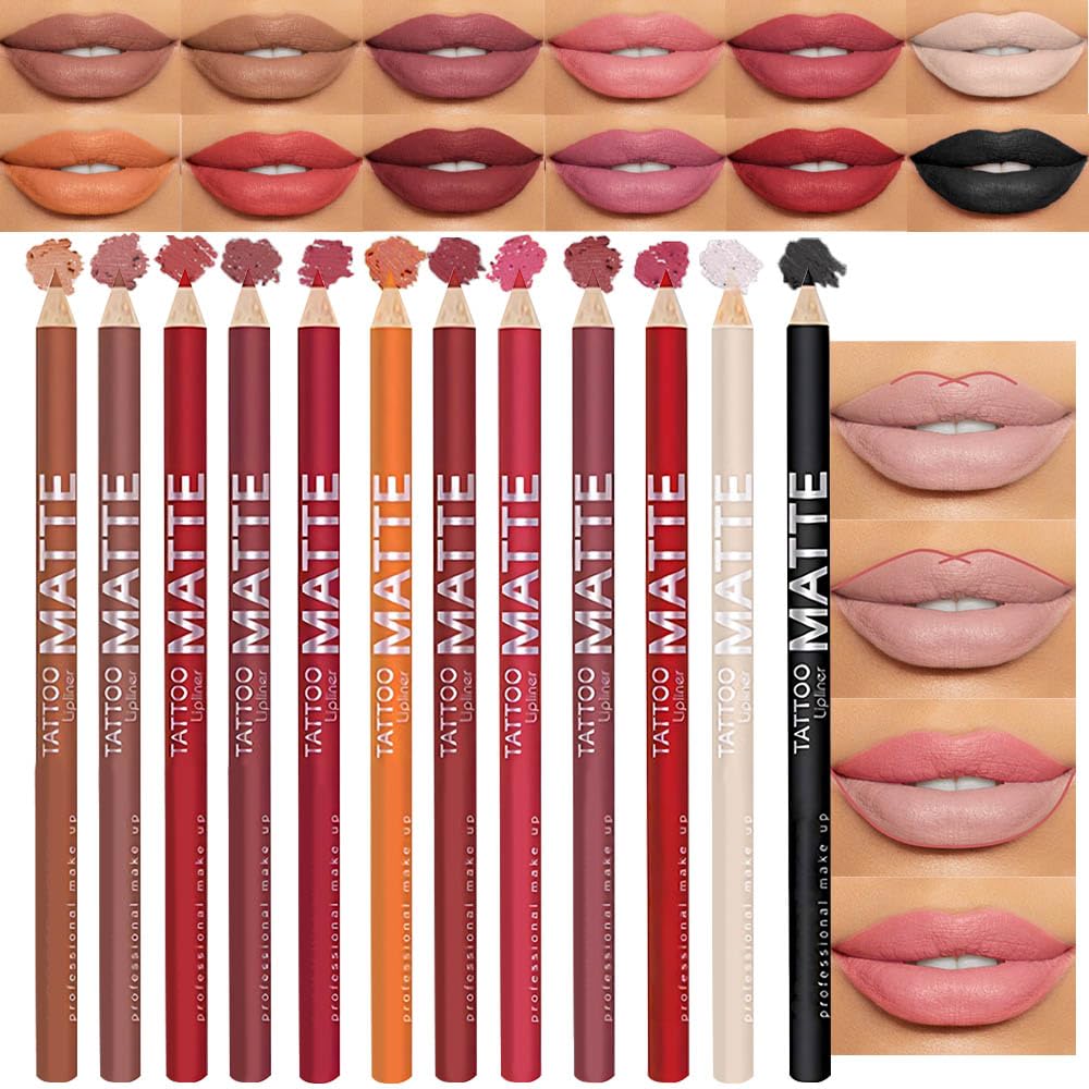 Wantuoluo 12 Pcs Nude Brown Beige Lip Liner Pencils Set - Waterproof Daily Makeup Tools