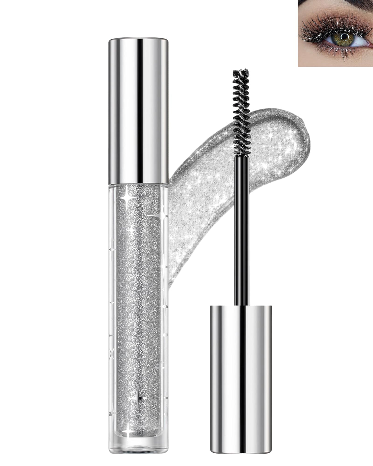 Lestpola Glitter Mascara, Waterproof Silver, Long-Lasting, Smudge-Proof For Eye Makeup