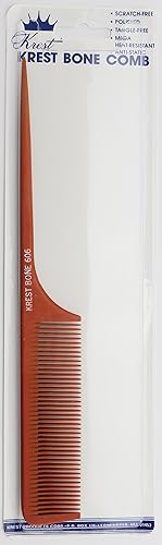 Krest 9 Inch Bone Rattail Comb - Heat Resistant Styling & Detangling Tool - Brown