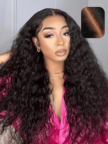 UNICE 22&quot; Water Wave Glueless Frontal Wig, Pre Plucked Human Hair, 150% Density, Black