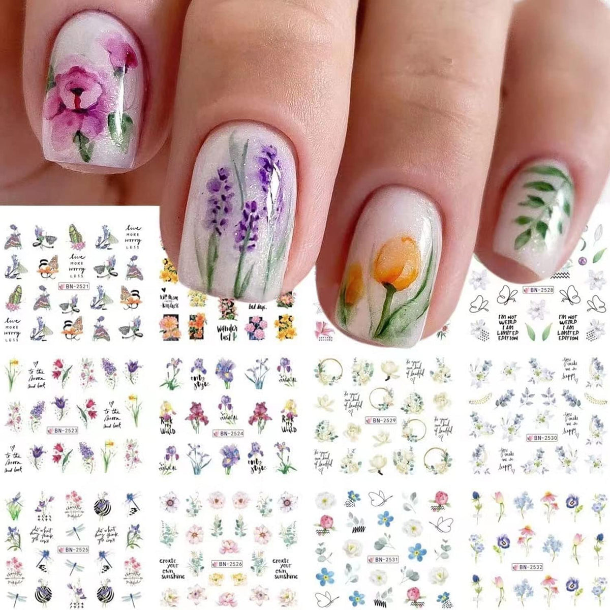 Aidvpod White Flower Nail Art Stickers For Acrylic Nails - Spring/Summer Water Transfer Decals