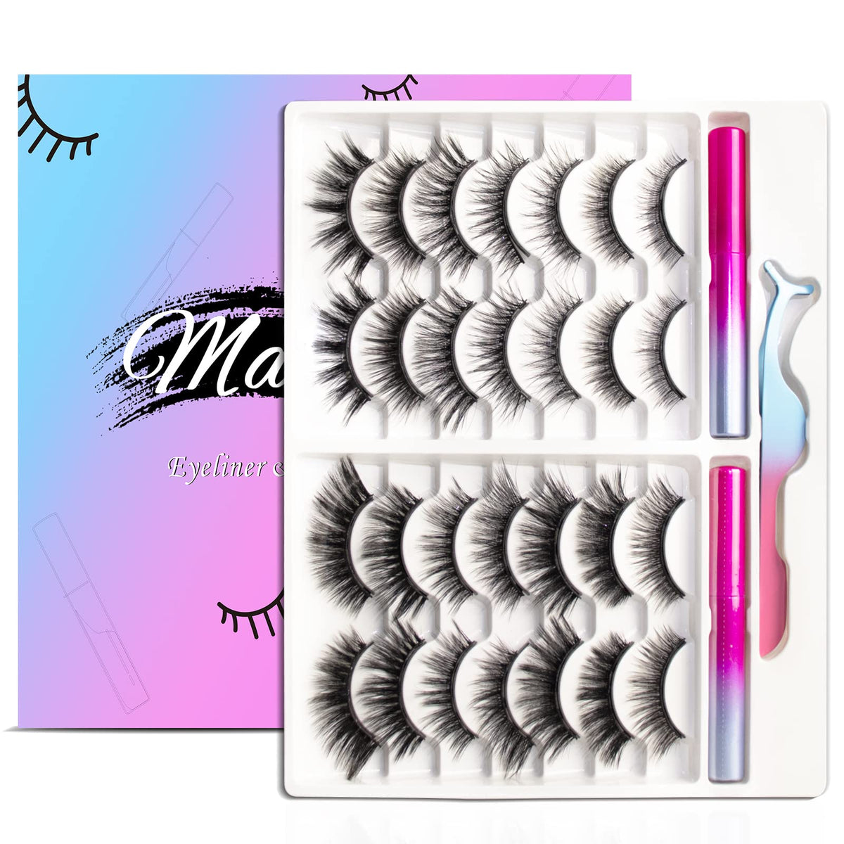 Otet Magnetic Eyelashes Kit - 14 Pairs Reusable Lashes With Magnetic Eyeliner & Tweezers