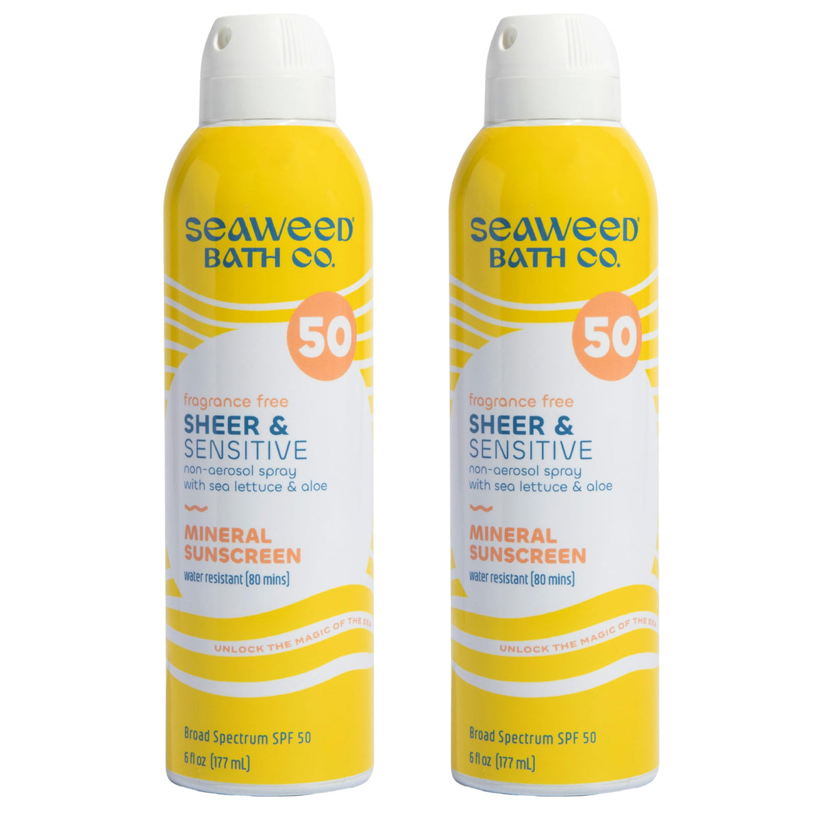 The Seaweed Bath Co. Spf 50 Sunscreen Spray, 6Oz (Pack Of 2), Fragrance Free, Mineral-Based