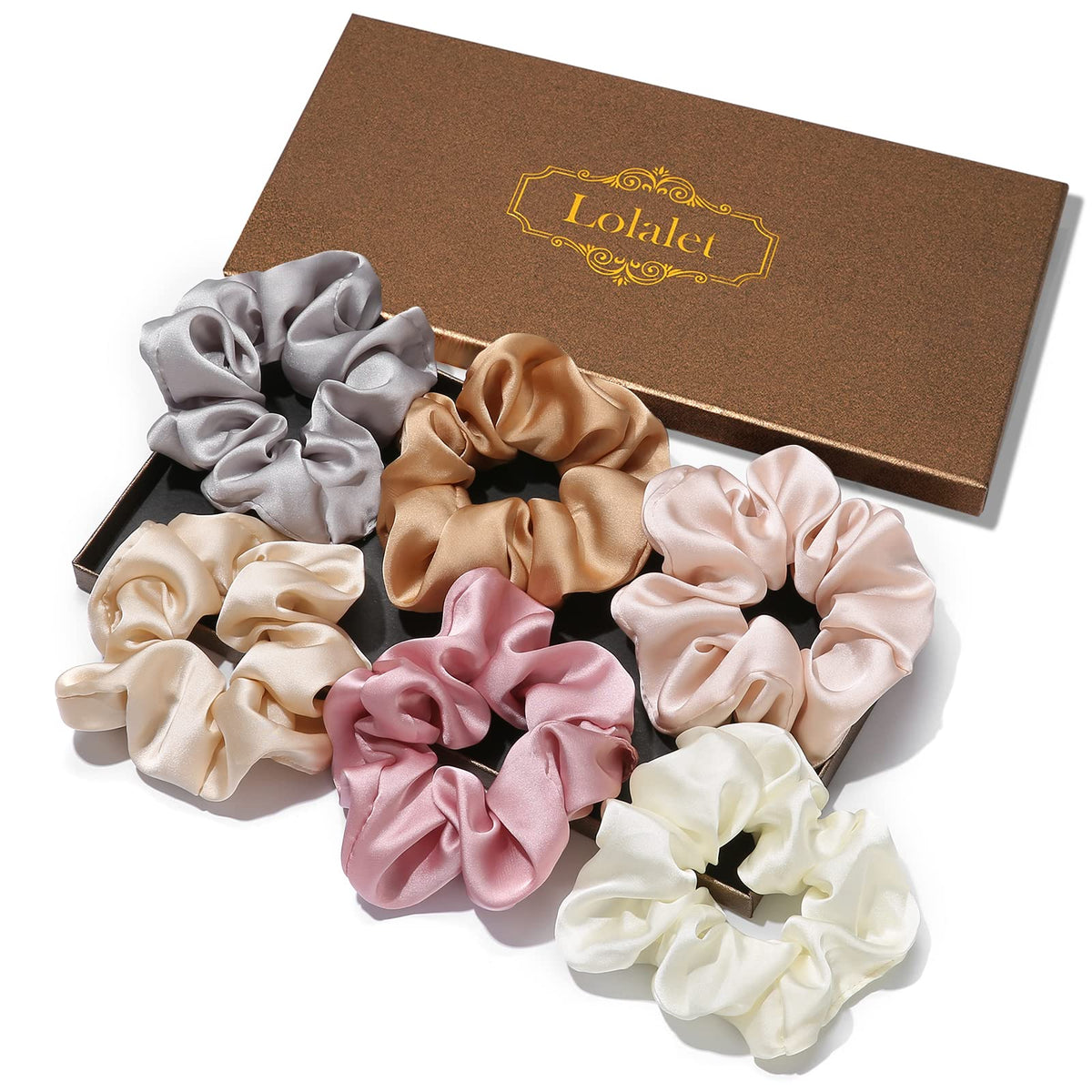 Lolalet Satin Hair Scrunchies For Women - 6 Pack, Soft Silk Ties For Ponytails & Sleep