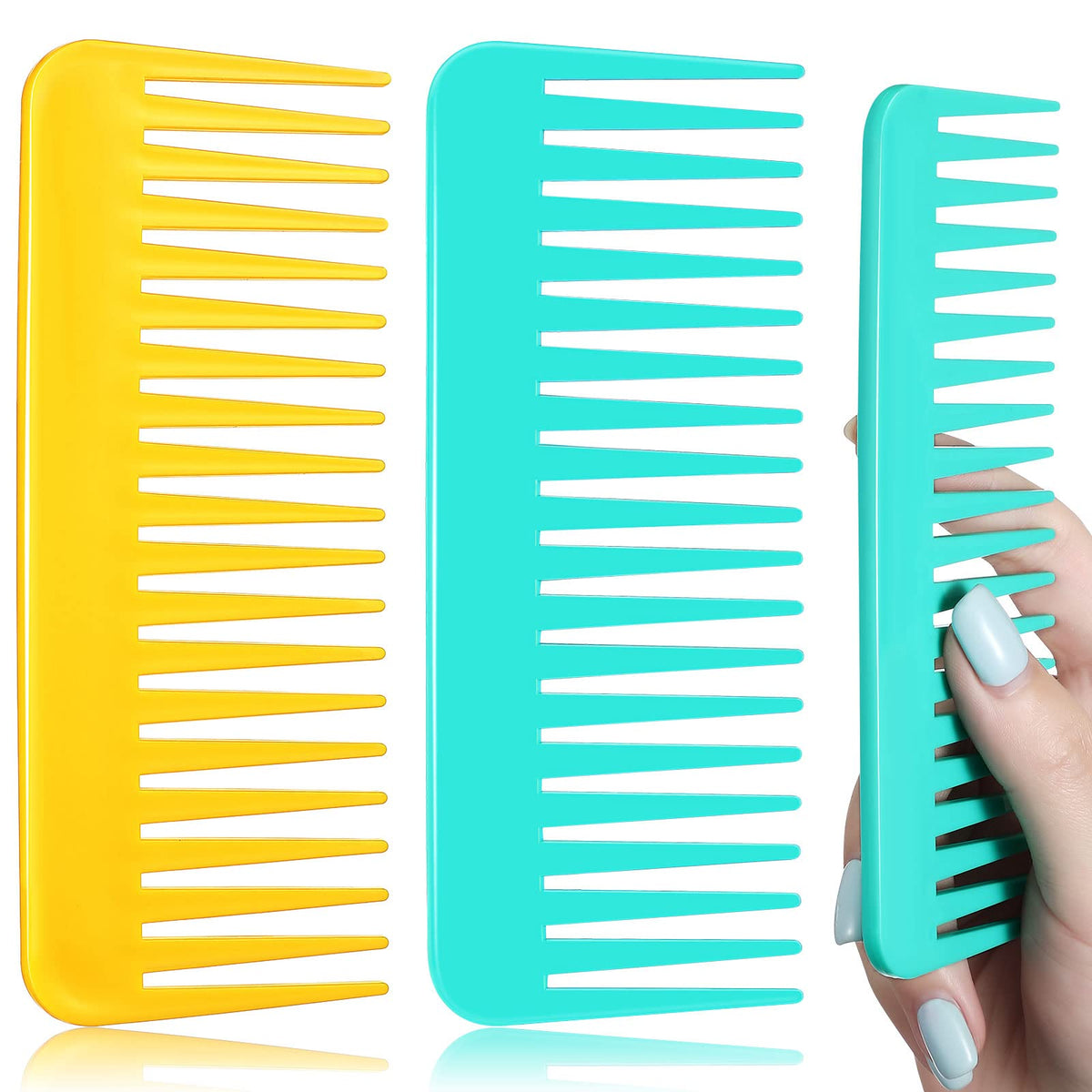 Patelai Large Wide Tooth Detangling Comb For Curly Hair - Yellow, Cyan, Plastic