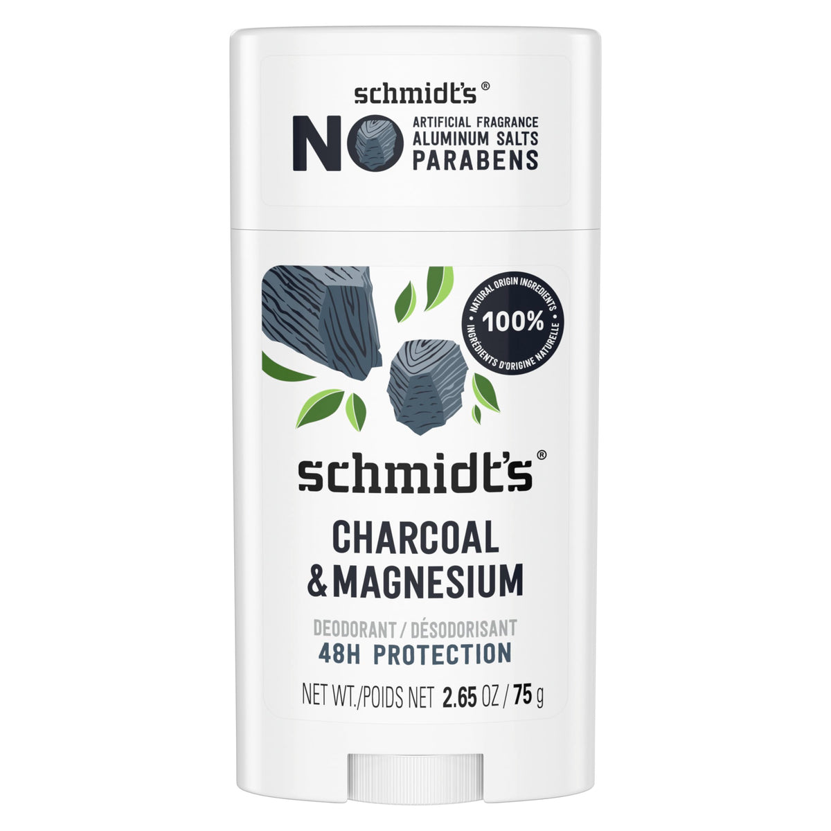 Schmidt'S Aluminum-Free Vegan Deodorant, Charcoal & Magnesium, 48 Hour Odor Protection, 2.65 Oz