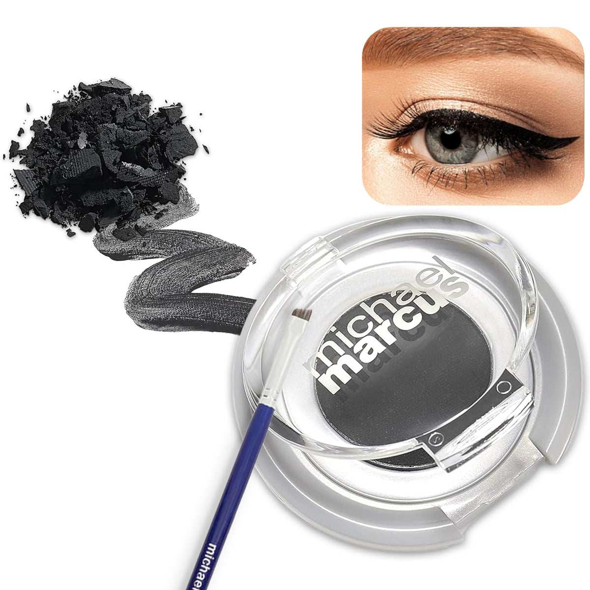 Michael Marcus Cake Eyeliner & Brush Set - Water Activated, Smudge Resistant, Kohl - 1 Oz