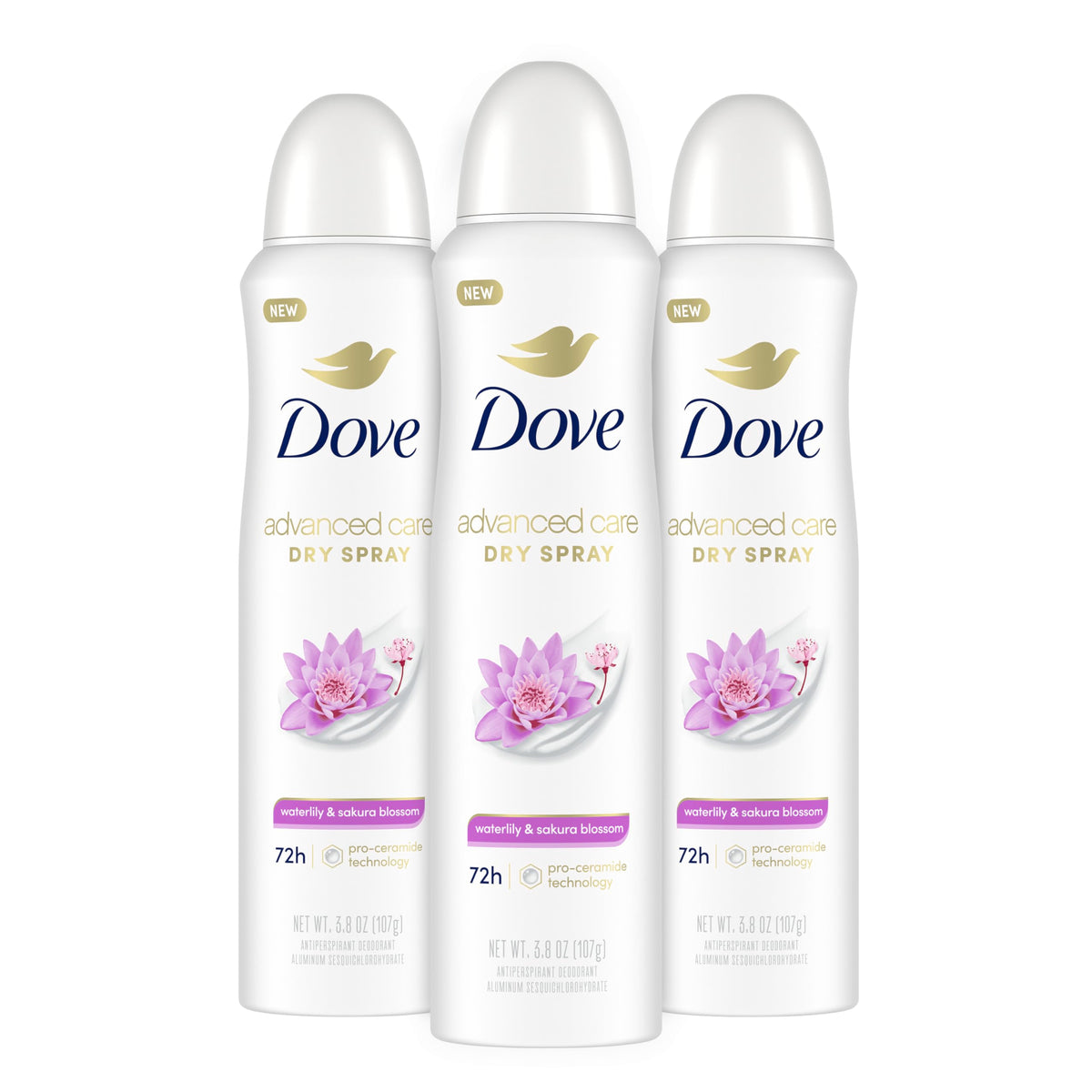 Dove Advanced Care Antiperspirant Spray, Waterlily & Sakura, 72-Hour Moisturizing, 3.8