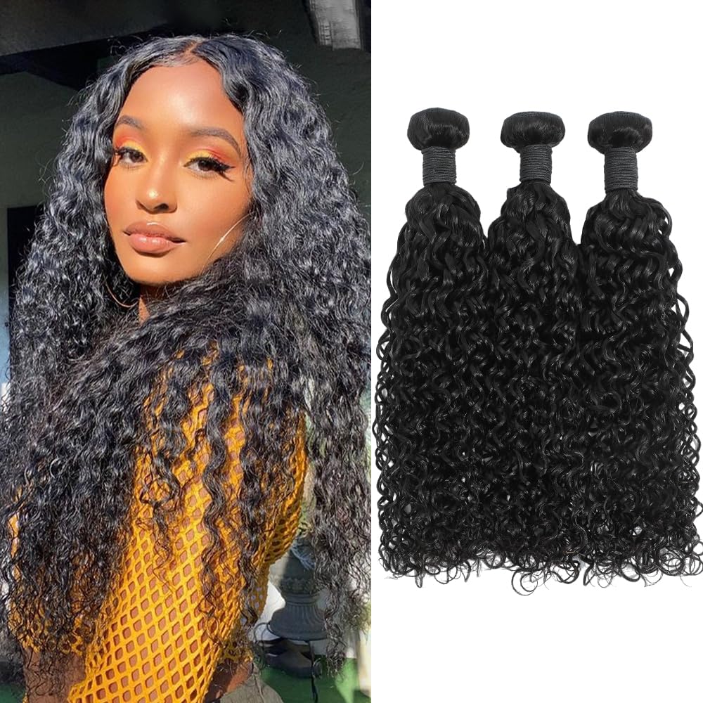 Gemmrnny 12A Brazilian Deep Wave Curly Bundles 24 26 28 Inch Natural Black Human Hair