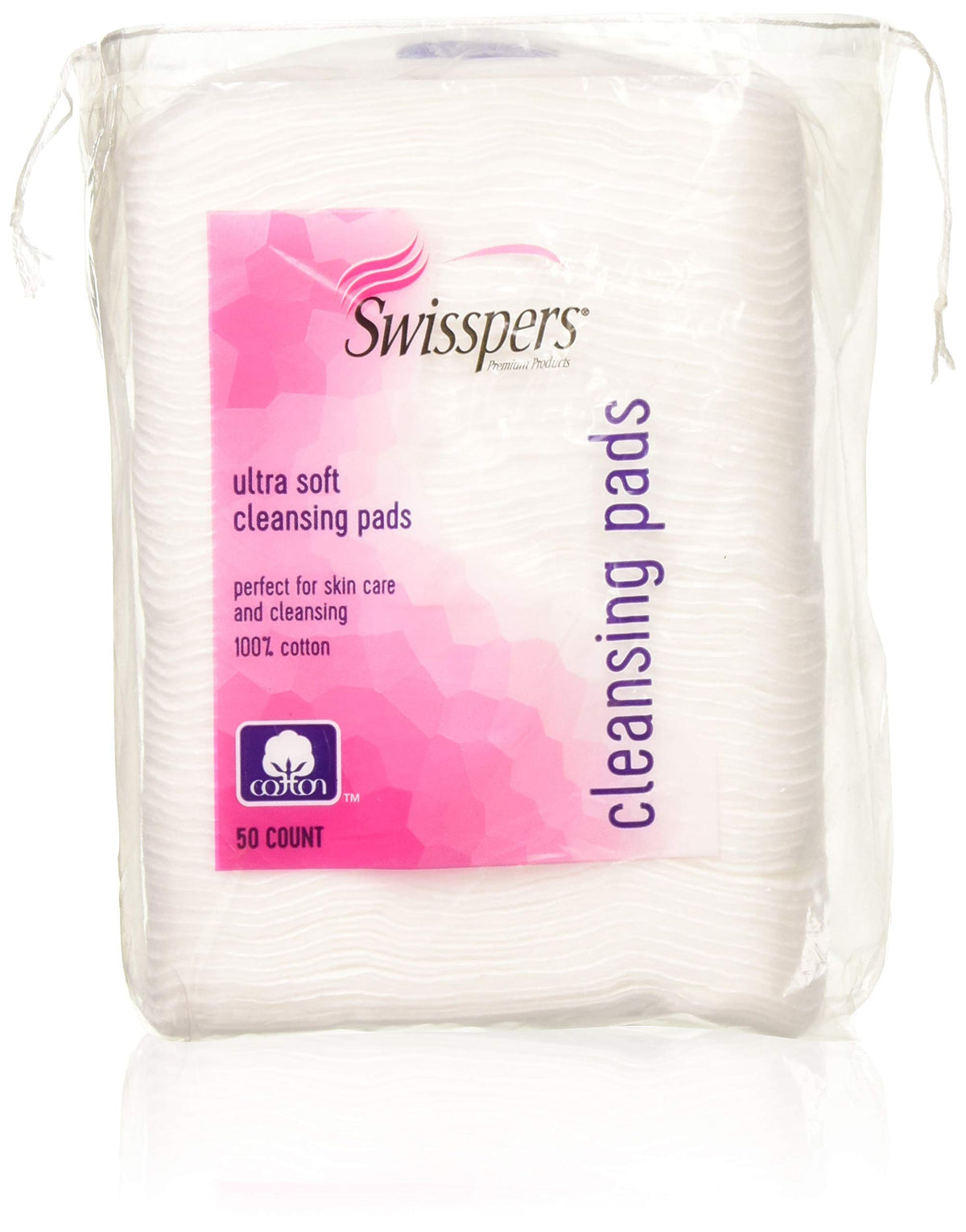 Swisspers Premium Cotton Facial Cleansing Pads, 50 Count - Soft, Absorbent & Gentle On Skin