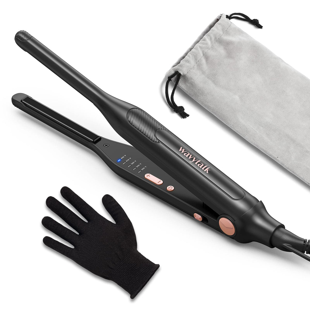 Wavytalk Mini Flat Iron, Bright Rose Gold Ceramic Straightener For Short Hair & Bangs