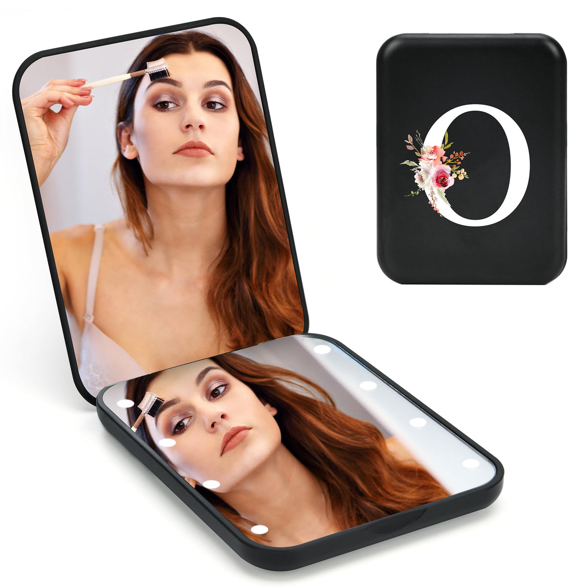 Bugarore Personalized Led Compact Mirror, 1X/3X Magnifying Travel Mirror For Women And Mom, Black