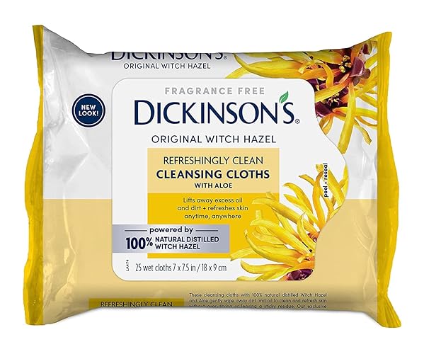 Dickinson'S Witch Hazel Cleansing Cloths, 25 Count - Gentle Skin Care Wipes