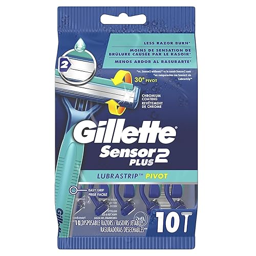 Gillette Sensor2 Plus Men'S Disposable Razors, 10 Count - Pivoting Head For A Close Shave