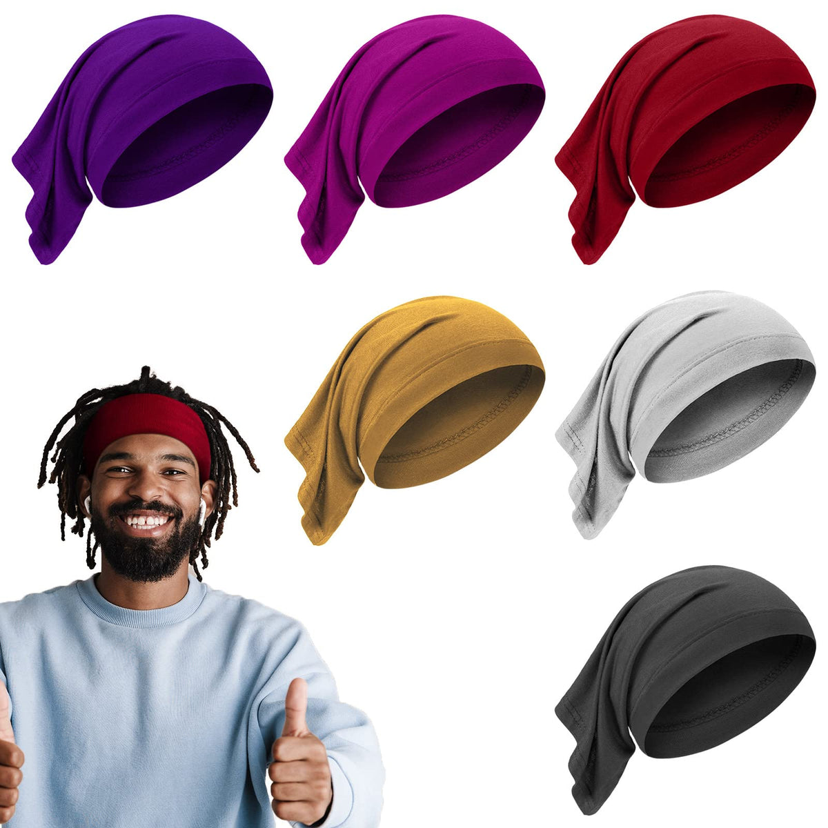 Satinior 6 Pcs Spandex Dreadlock Cap Set - Elastic Long Hair Head Wraps For Men & Women, Vibrant