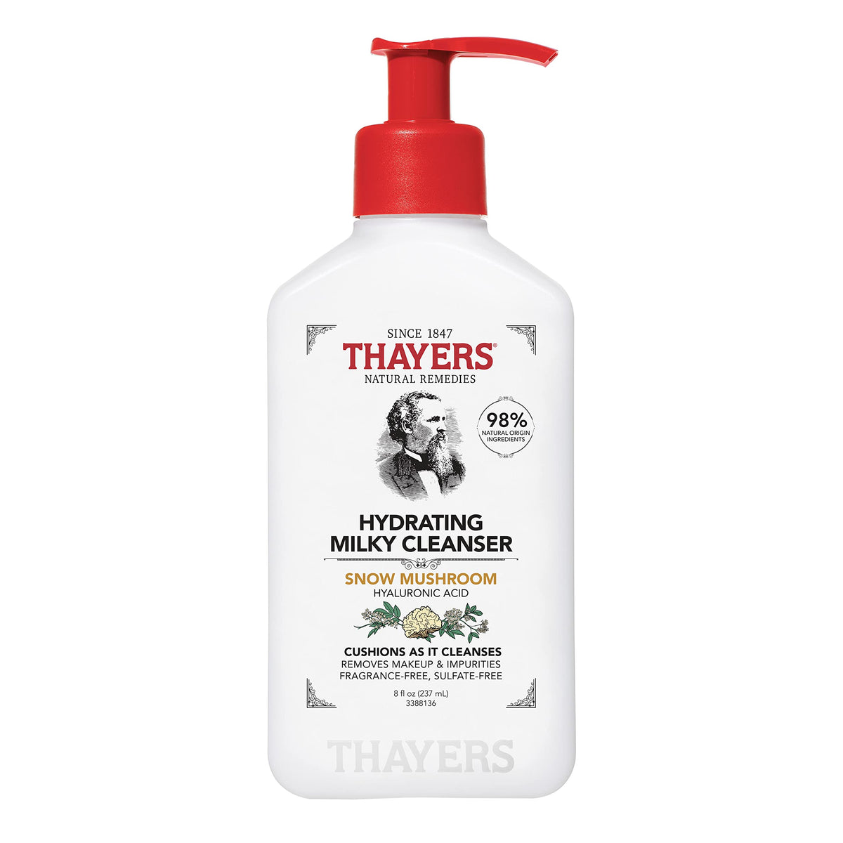 Thayers Milky Hydrating Face Cleanser With Snow Mushroom & Hyaluronic Acid, 8 Fl Oz