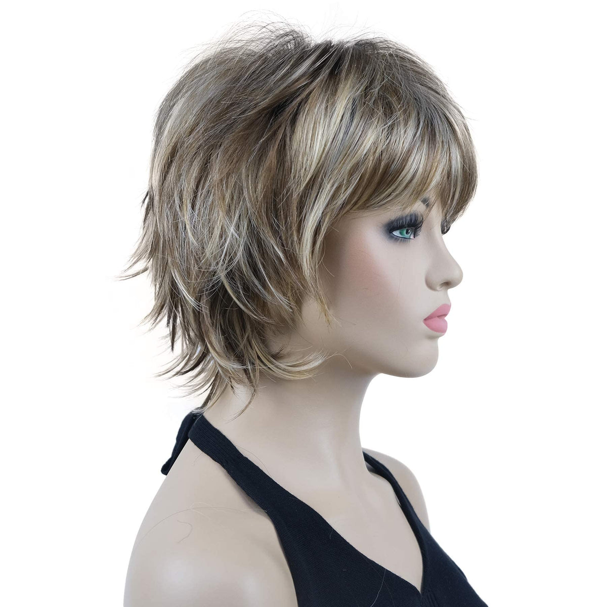 Lydell Synthetic Wigs - Short Layered Shaggy Wavy Hair, AB461 Brown Highlights, 22-22.75