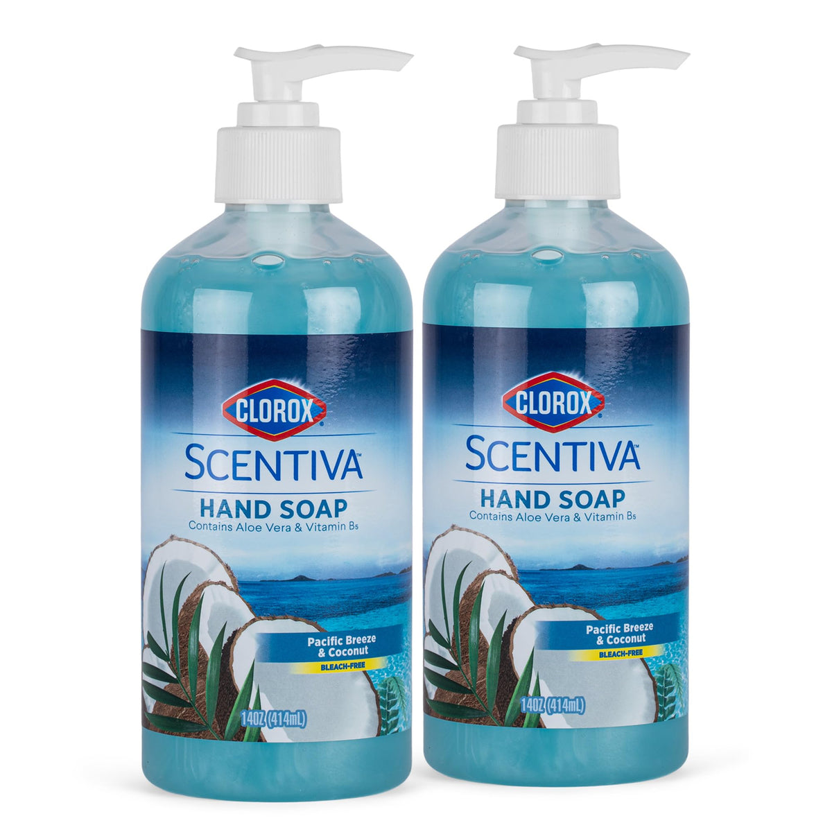 Clorox Scentiva Liquid Hand Soap, 14 Oz, Pacific Breeze & Coconut, 2 Pack, Aloe Vera, Bleach