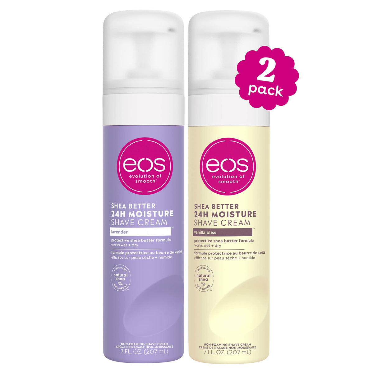 Eos Shea Better Shaving Cream For Women - Vanilla Bliss & Lavender, 24 Hour Hydration, 2 Pack